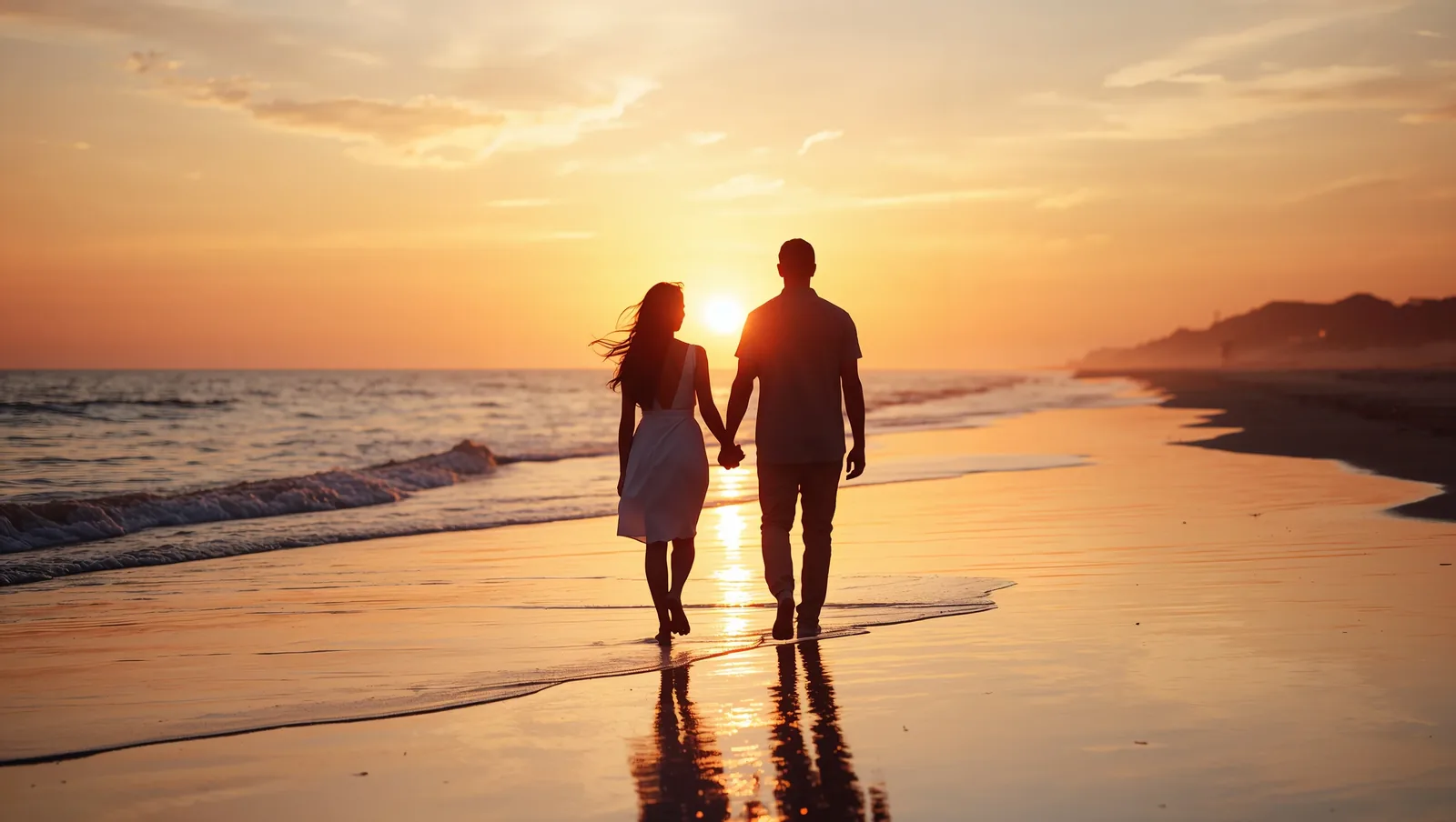 Couple walking on beach at sunset - starting the recovery journey together